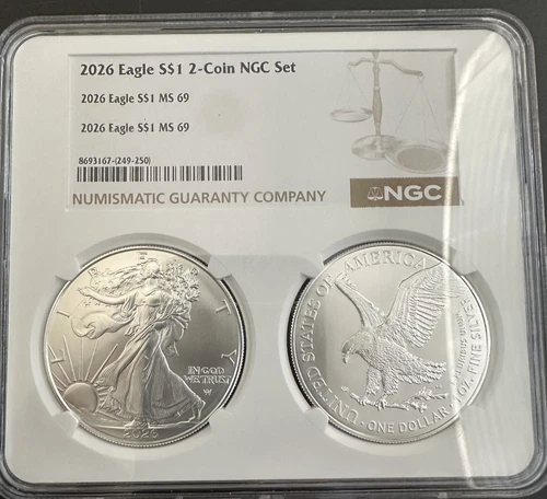 2026 American Silver Eagle 2-Coin Set NGC MS69