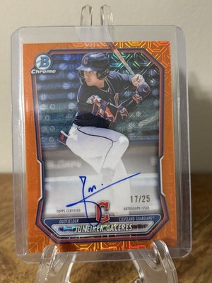 2026 Bowman Chrome Orange Mojo #BMA-JCAC Juneiker Caceres Auto /25 Guardians