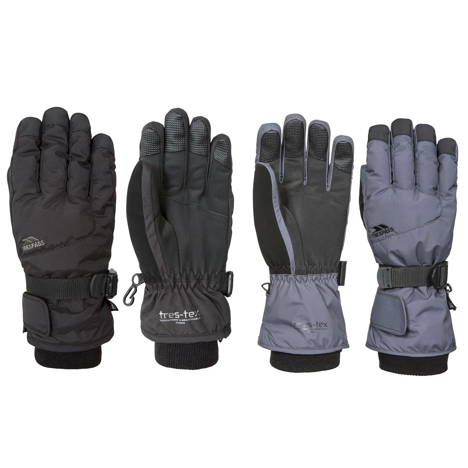 Trespass Ergon II Adults Waterproof Ski Gloves in Grey & Black with Nose Wipe