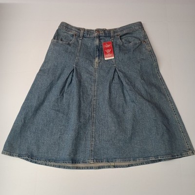 Levi Strauss Signature Blue Denim Pleated Skirt Women's Size 12 W31 Mid Rise