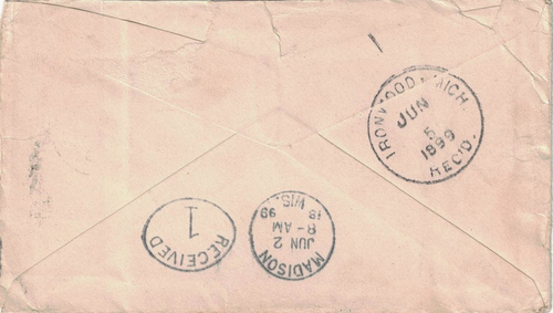 1899 Eden Vale, California Cancel on Cover Forwarded fr Madison, WI to MI -- DPO - Picture 2 of 2
