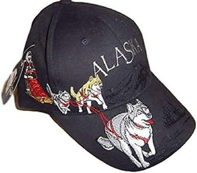 Alaska Husky Dog Team Sled Dog Detailed Ball Cap Hat Black
