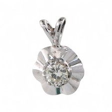 0.15 CT Round Solitaire Diamond Floral Pendant Charm 14K White Gold 0.43" Estate