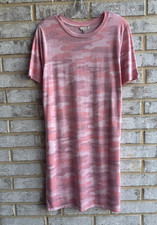 Lucky Brand Short Sleeve Crew Neck Pink Camp T-Shirt Dress Women's Size M