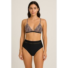 Womens Bikini Set Size XL Black Leopard Print Halter High Waist Swim Retro Beach