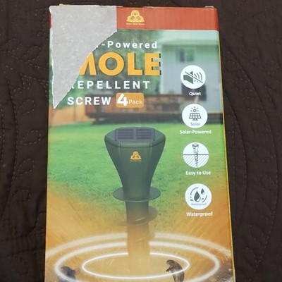 Solar Mole Stake Solar-Powered Ultrasonic Mole Repellent Waterproof Quiet 4 Pack