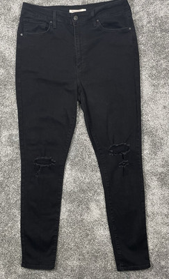 Levis 721 Jeans Womens 33 Black High Rise Skinny Distressed Denim Skater
