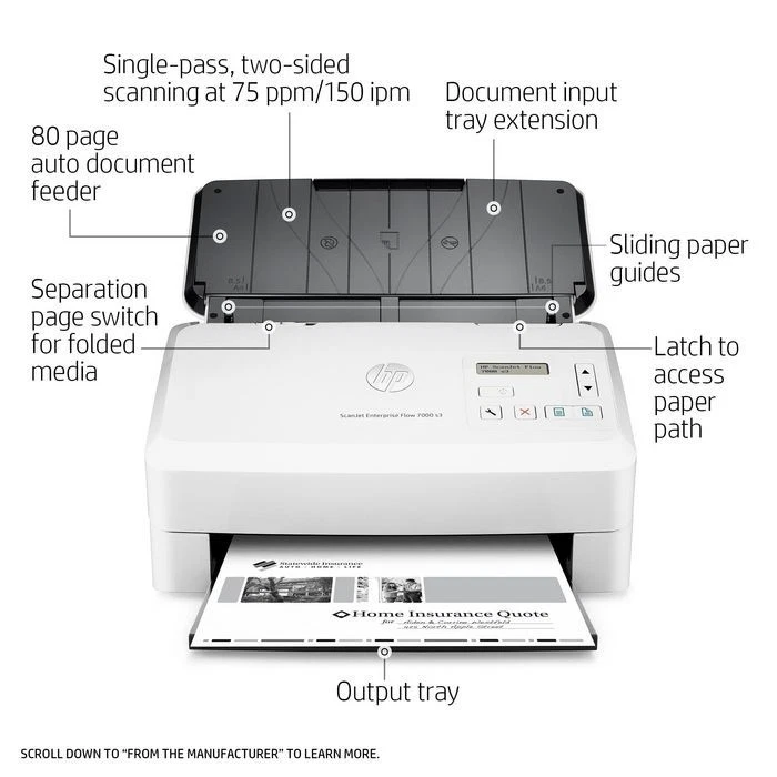 HP ScanJet Enterprise Flow 7000 s3 Sheet-Feed Scanner w/ Duplex Scanning, L2757A - Image 3 of 3