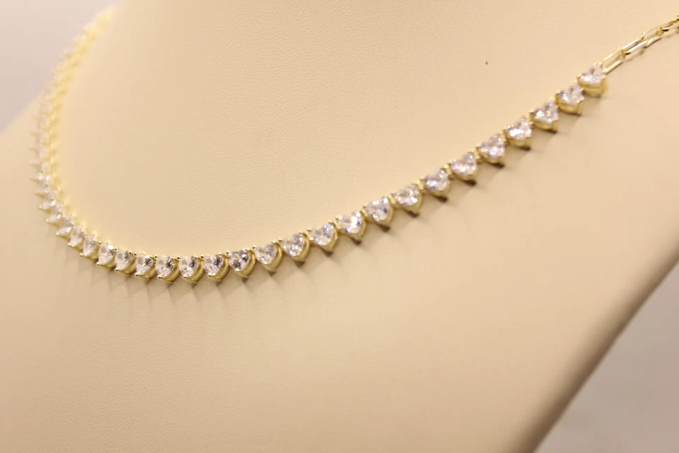 COLLANA ARGENTO TENNIS ZIRCONI CUORE DORATA CM 40-45 MM 3 MAGLIA ANELLETTI - Immagine 3 di 4