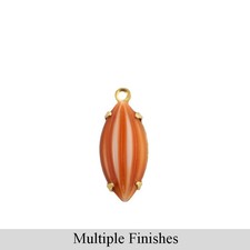 15x7mm Rusty Brown and White Ribbed Glass Navette Stone in 1 Loop Setting