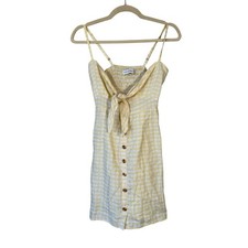 Faithful The Brand Yellow Plaid Smocked Mini Dress Womens 4 Casual Sun Beachy