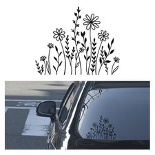 Wildflowers Boho Car Sticker Decal, Waterproof Vinyl Flower Vehicle Black