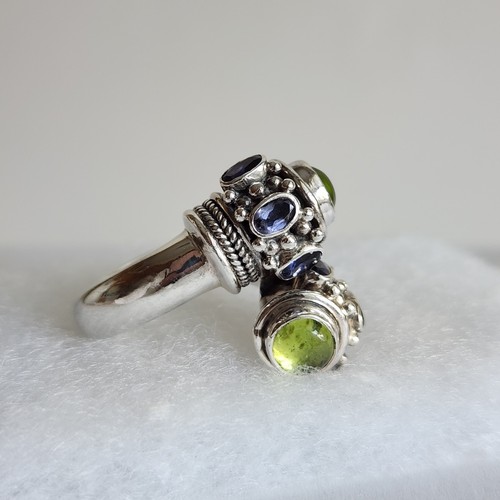 Sterling Silver Peridot & Tanzanite Bypass Ring Size 8.5 | Chunky 20g | 925 - Picture 7 of 15