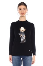 NWT Western Sequin Teddy Bear Sweater Navy Size XS Womans