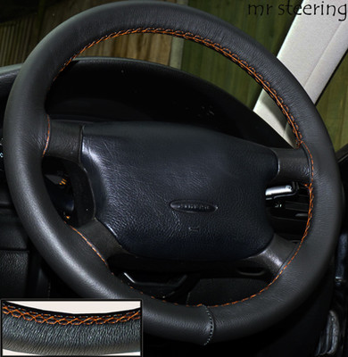 SEAT STRAP COVER FOR MOTORCYCLE BLACK QUALITY ITALIAN LEATHER ORANGE STITCH