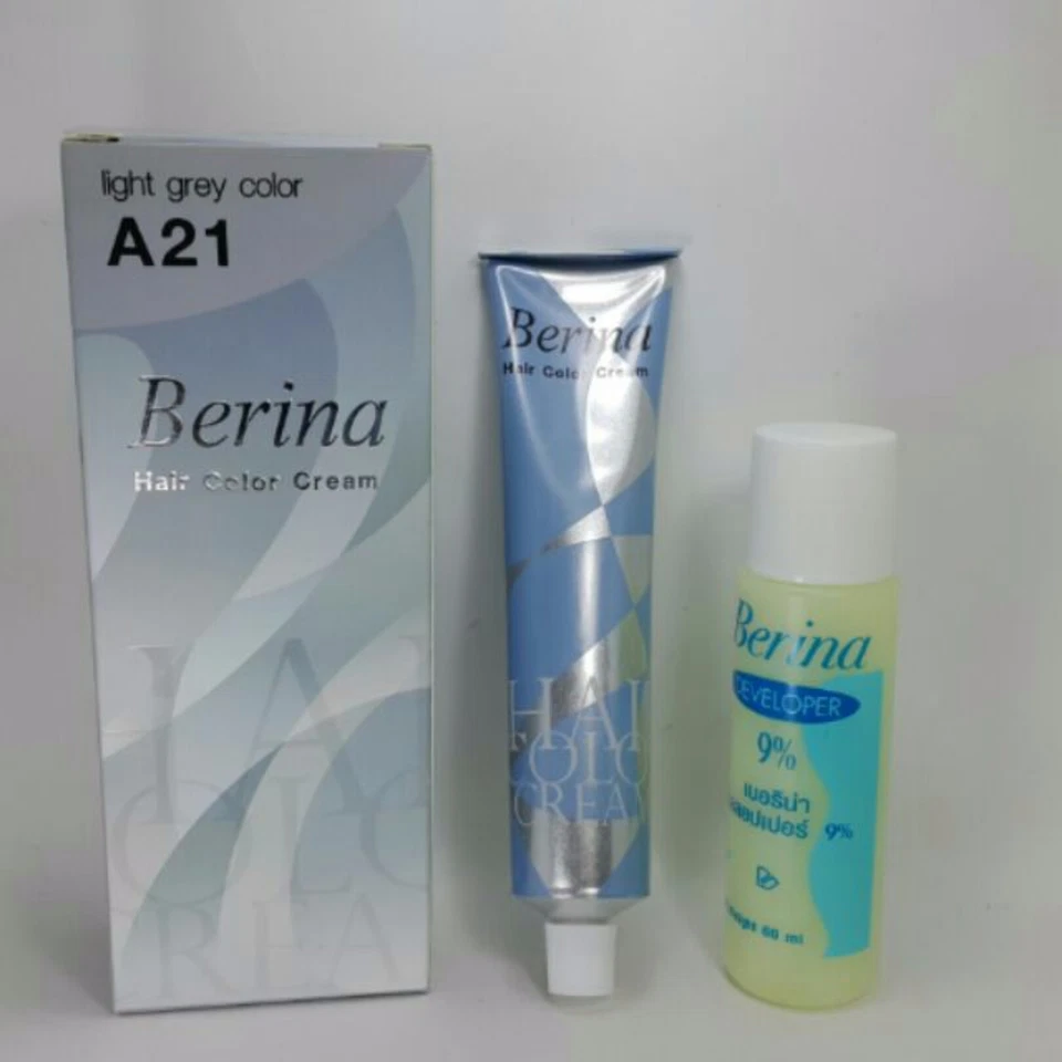 4 x BERINA HAIR DYE A21 LIGHT GREY SILVER FASHION COLOR PERMANENT COLOR CREAM - Image 3 of 4