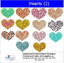 Embroidery Design Set - Hearts(2) - 14 Designs - 9 Formats - USB Stick