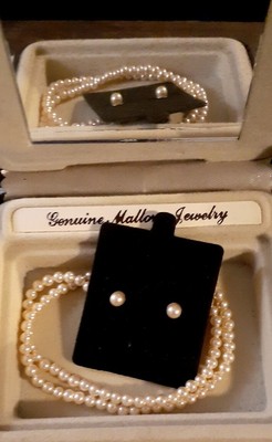 Mallorca Pearls Vintage Jewelry - Choker Necklace & Pierced Earrings Org Box