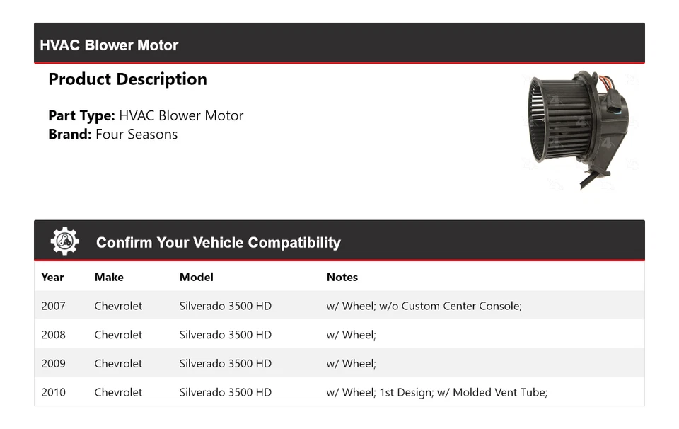 Motor soplador HVAC para Chevrolet Silverado 3500 HD 2007-2010 4 estaciones 2008 2009 Foto 2 de 4