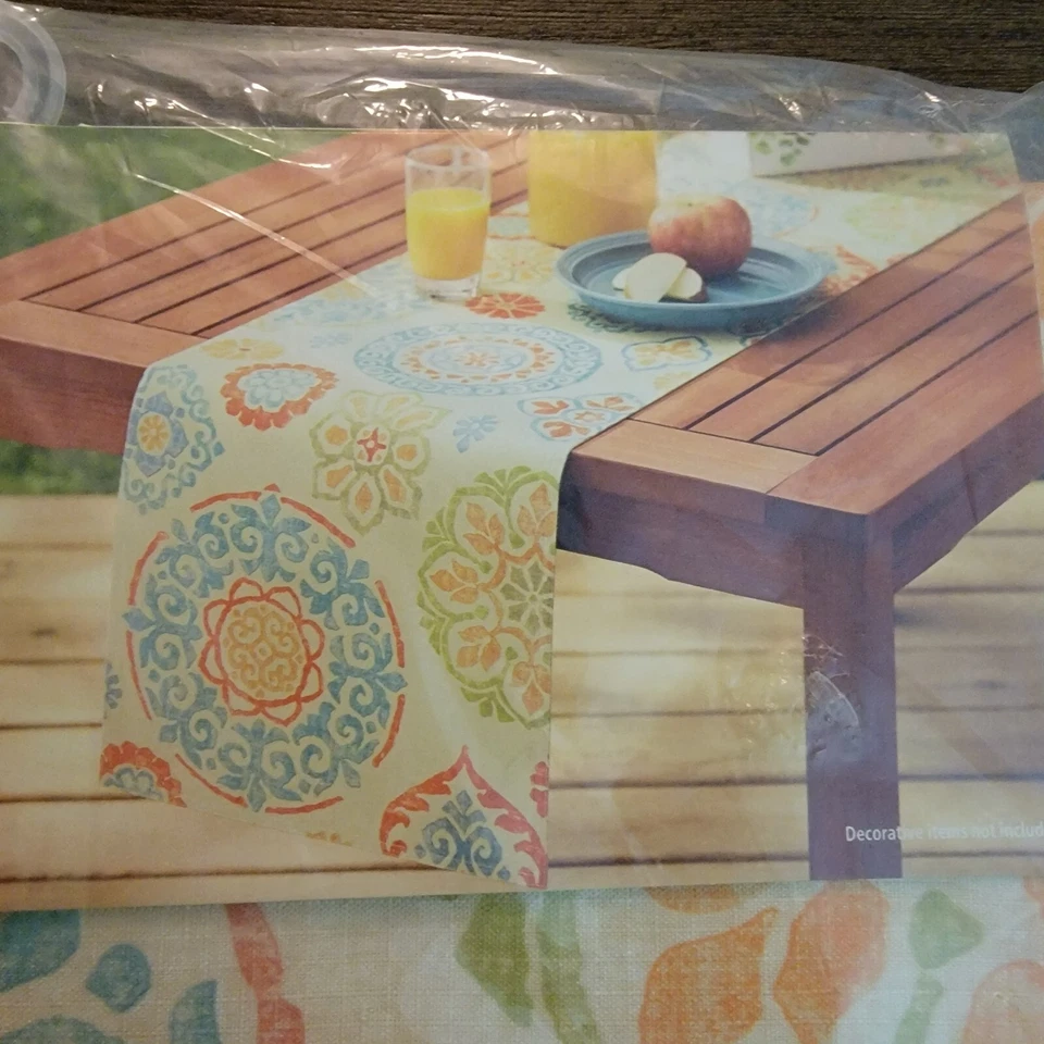 Mainstays Table Runner 13” x 72” Colorful Floral Motif Design Ivory Background - Image 2 of 3