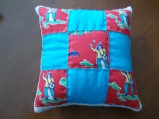 Vintage 1950 Quilted Pillow Machine Pieced Nine Square Quilt Block Muslin Back