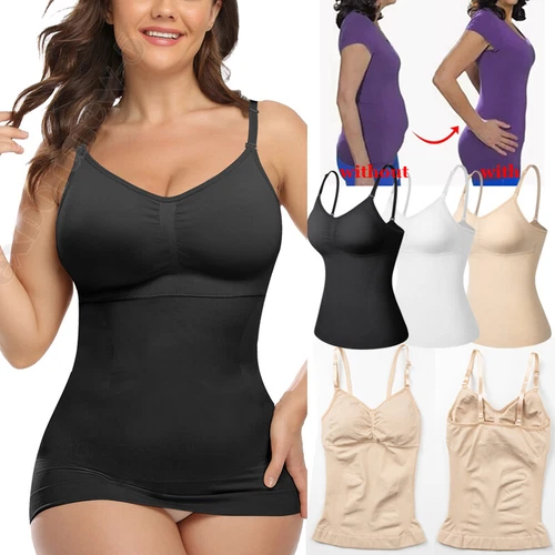 Women V-Neck Compression Cami Vest Tummy Control Body Shaper Camisole Plus Size - Picture 1 of 20