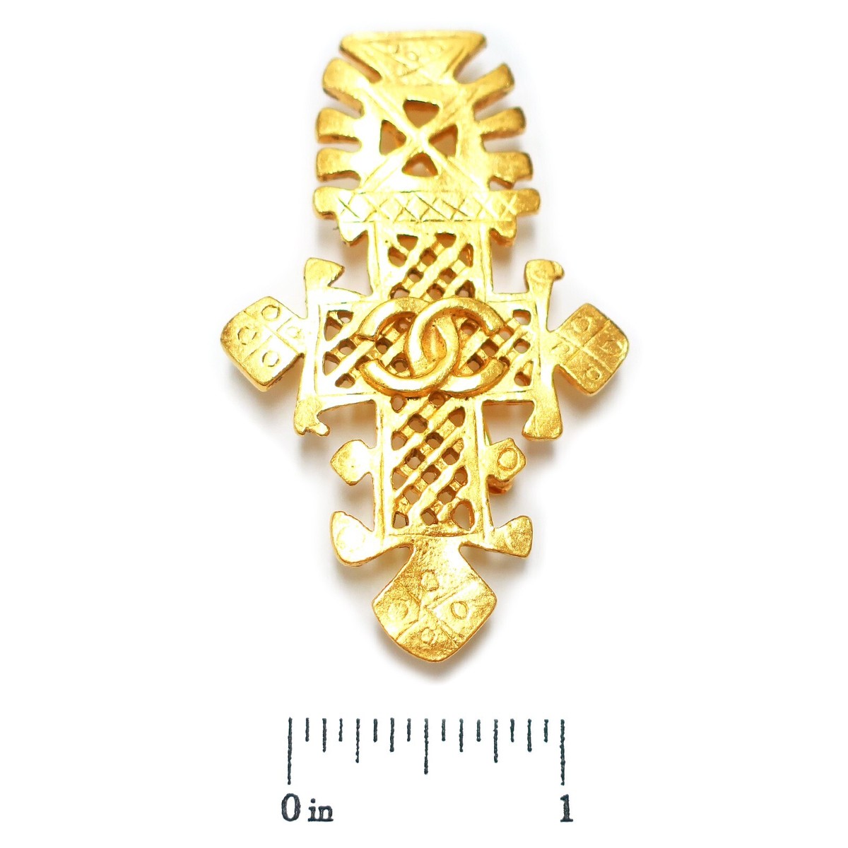 CHANEL Gold Plated CC Logos Cross Vintage Pin Brooch #637c
