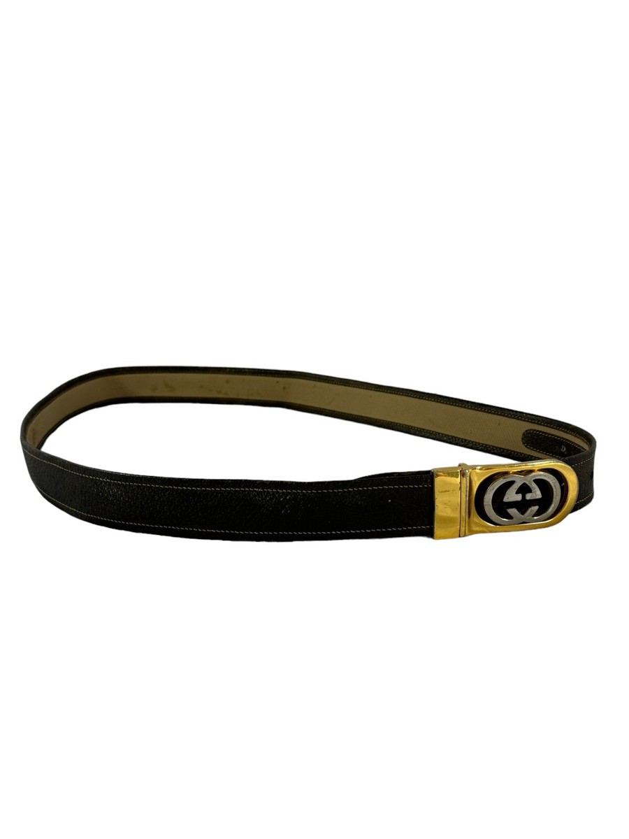 GUCCI Brown Leather/Beige Nylon GG Reversible Gold & Silver Buckle Belt GUCCI Reversible Leather GG Logo Belt Size 90 - Consigned  main image 4