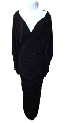 black off shoulder long sleeve dress Donna Long Off the Shoulder Illusion Sleeve Dress