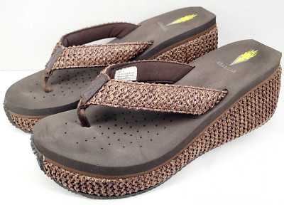 Volatile Sandals Flip Flop Raffia Straw Platform Women's Size 9 Brown