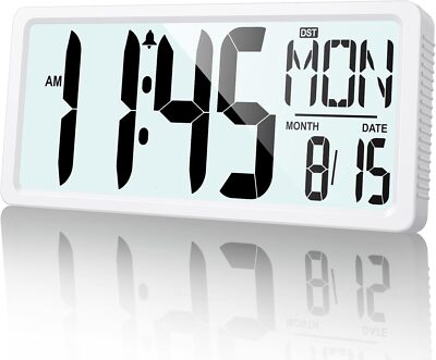 Large Digital Wall Clock Battery Operated with Backlight, 15'' LED Large Display