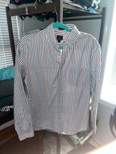 J Crew White W Red Blue Stripes Dress Shirt Tri Colored