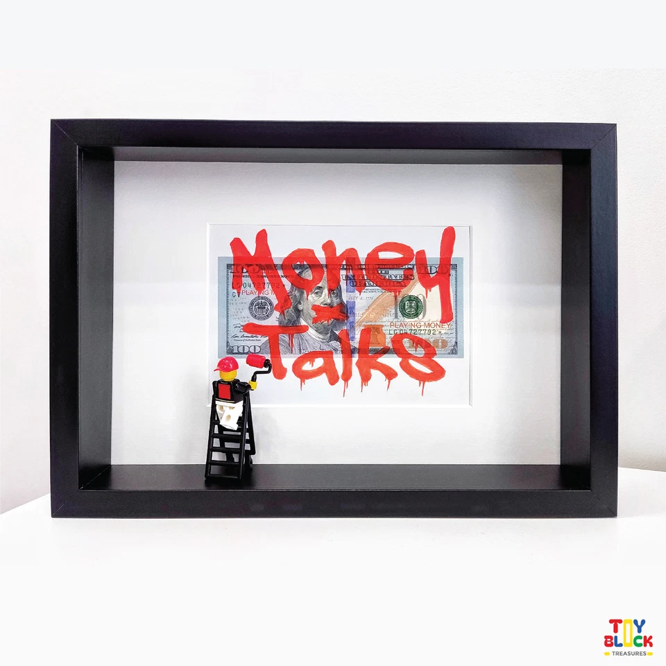 Arte de pared 3D para dinero de oficina, marco de caja de sombras con graffiti pintado a mano y minifigura Foto 3 de 4