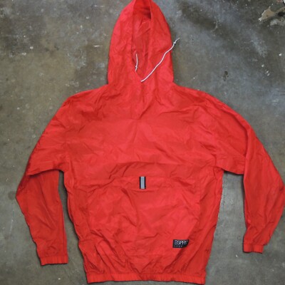 Esprit Vintage Windbreaker Jacket Size Small Red Anorak Pullover Made In USA