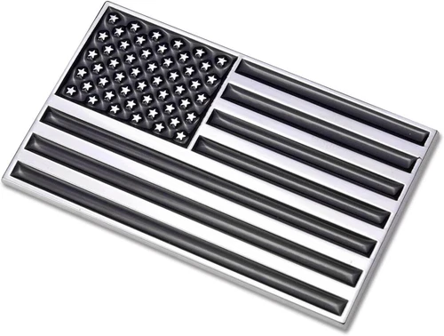 3D Black American Flag Metal Car Sticker, 3.15" x 2" USA Flag Decal, Zinc Alloy 