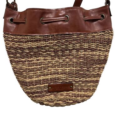 Lucky Brand Kenya Woven Brown Beige Bucket Cross Body Bag  display picture 3