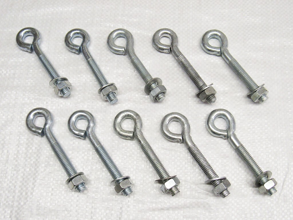 Folded Straining Eyebolts Washer and Nut x10 M6 100MM (Zinc Plated Wire Support)