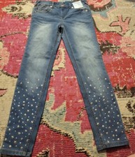NWT Girls Cat Jack denim blue jeans girls 12 super skinny embelisshed stars
