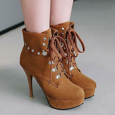 Women Ankle Boots Big Size Platform Rivet Stiletto High Heels