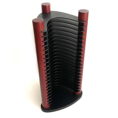 Vintage Atlantic Style 20 CD Storage Tower Black & Red Wood Media Rack Y2K 90s