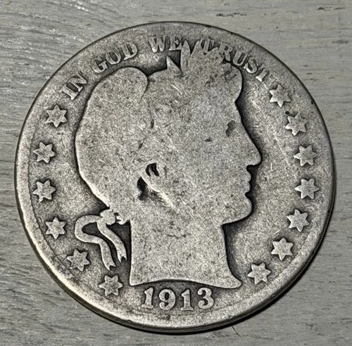 1913 D Barber Half Dollar 50 Cent Denver Mint Rare Nice Coin For An Album