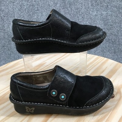 Alegria Deliah Shoes Womens 37 Adjustable Strap Casual Wedge Clogs Black Leather