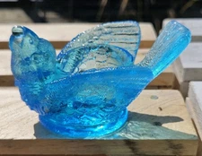 Kanawha Glass Blue Bird With Berry Open Salt Cellar