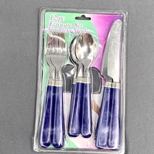 Chef Classic 12 Piece Flatware Set 97979 Stainless Steel Blue Plastic Handles