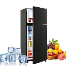 FLS-80-BLACK 3.5Cu.Ft Compact, Retro Fridge with Dual Door, Small Refrigerato...