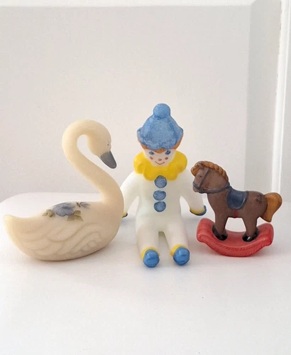 Vintage Fenton Lot- Satin Glass 3pcs Swan-Clown-Rocking Horse