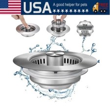 3-in-1 SUS304 Kitchen Sink Drain Strainer Stopper Combo Kitchen Sink Drain Kit