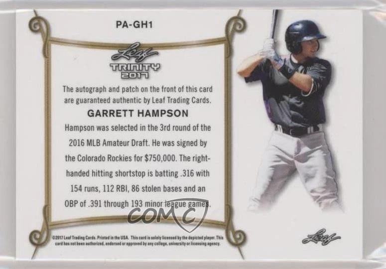 2017 Leaf Trinity Platinum Holofoil Spectrum /25 Garrett Hampson Patch Auto - Image 2 of 2