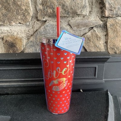 Spoontiques Love Insulated Cup with Straw Acrylic Red 20 Oz.