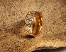 Unisex Golden Tungsten Native American Pattern Tribal Cultural Wedding Ring- 8mm